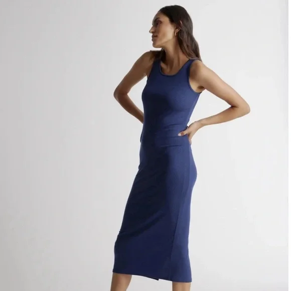 Quince Navy Tencel Rib Knit Sleeveless Dress Small - Picture 3 of 12